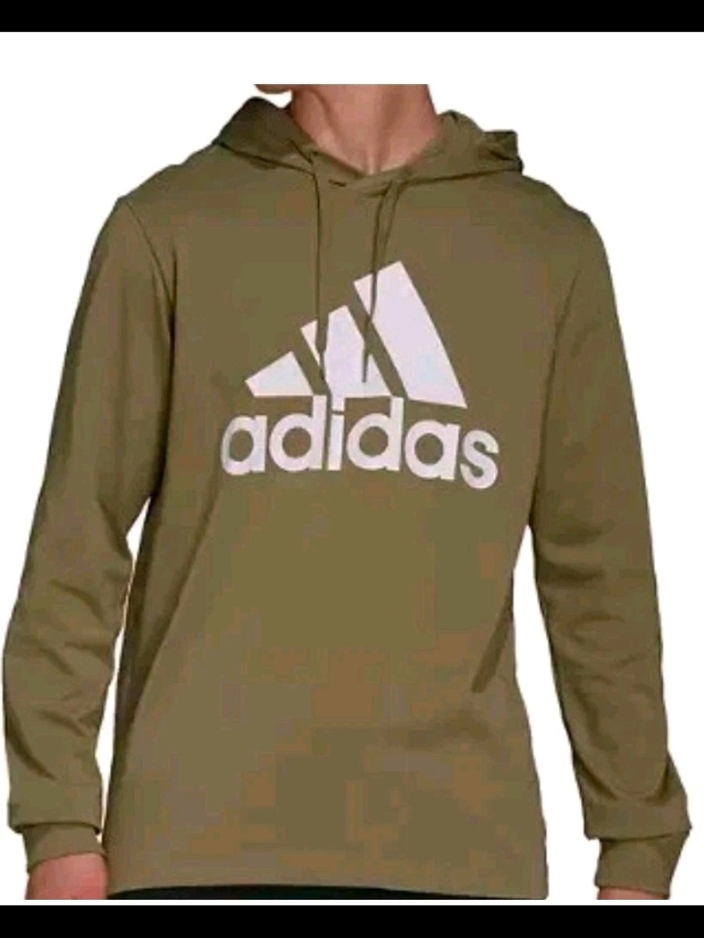 Adidas Hoodie Mens LT Olive Green Big Logo Long Sleeve Lightweight